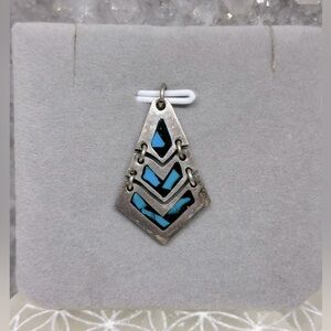 Taxco Turquoise Inlay Articulated Chevron Pendant 925